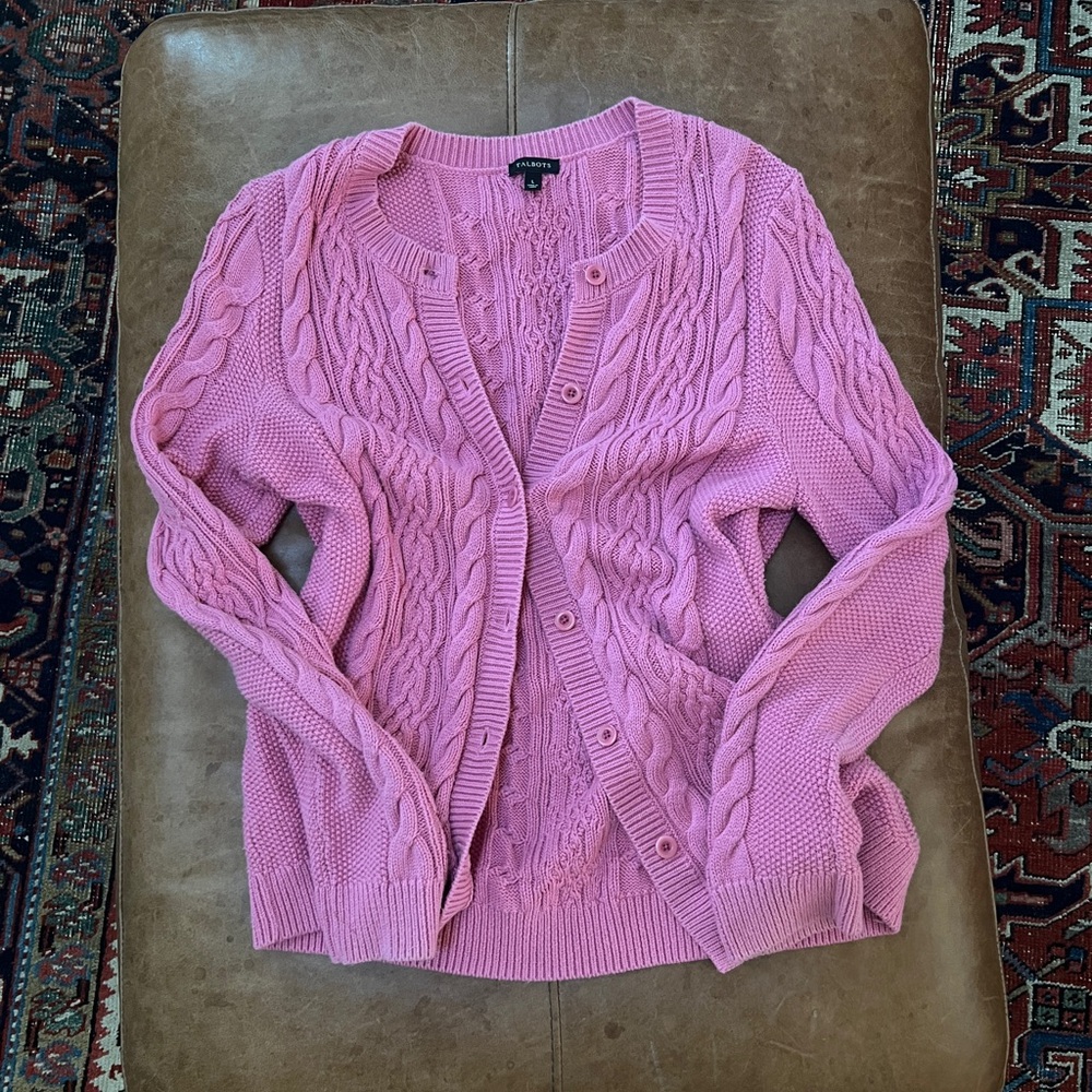 Talbots pink button up sweater